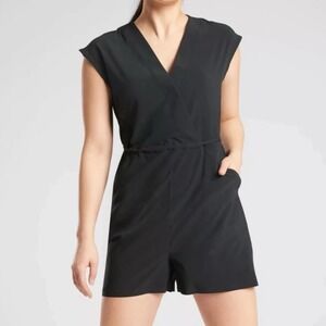 Athleta‎ Black Marlow Romper Jumpsuit Shorts Pockets XS